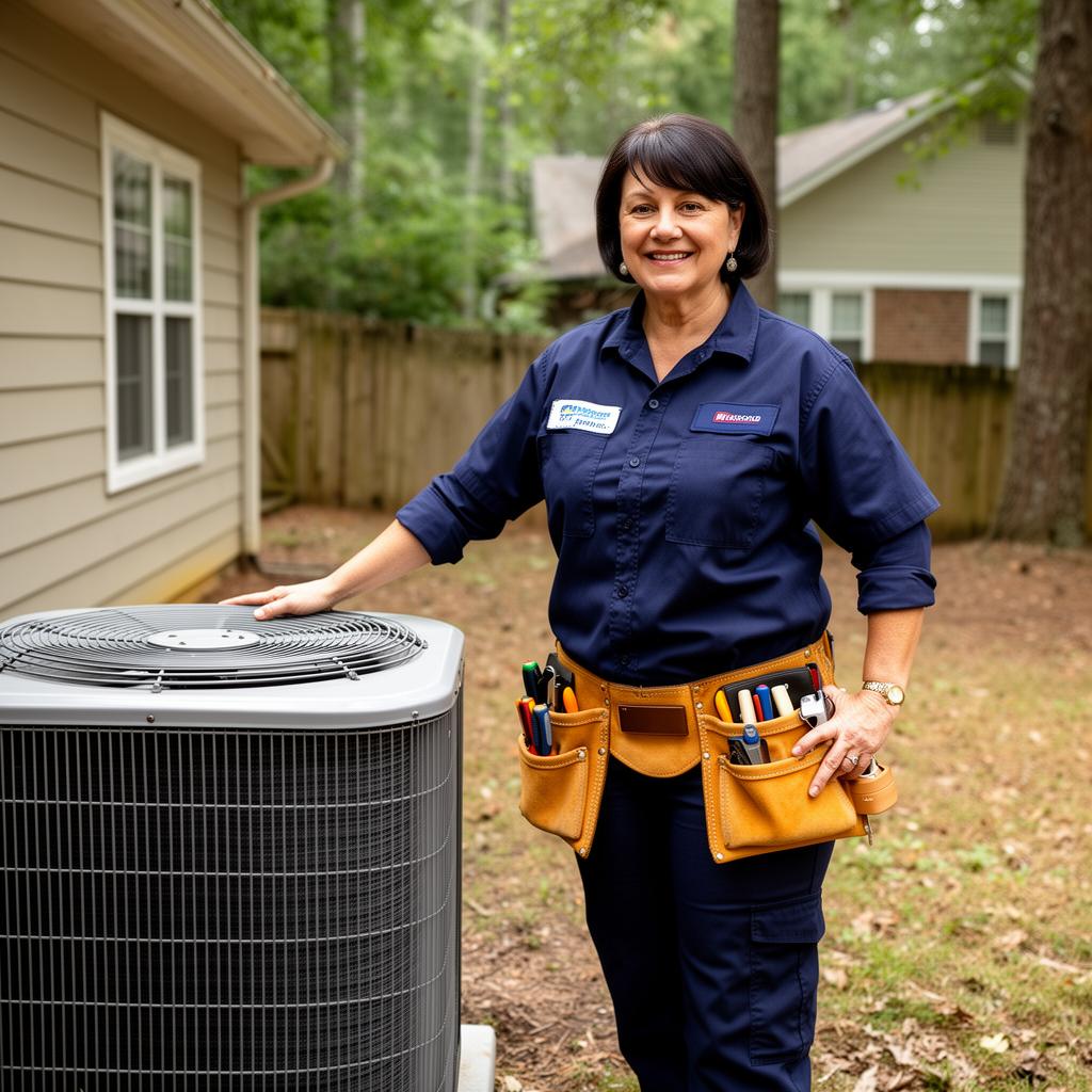 HVAC technician servicing an outdoor AC unit