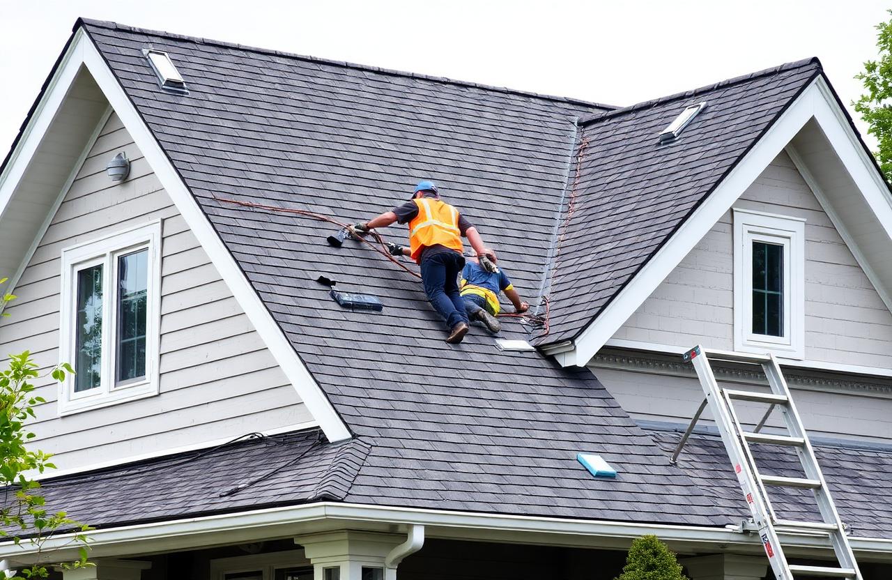 Summit Roofing crew installing shingles on a Nashville residential roof